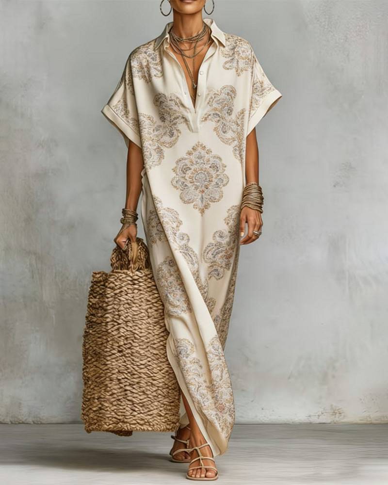 Kleid Revers Gedrucktes Hemd