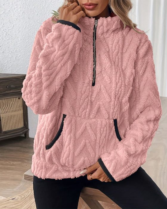 Sweatshirt mit Revers Frontreißer Flauschig