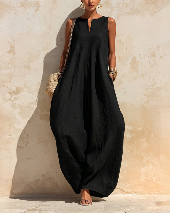 Jumpsuit Kleiner V-Ausschnitt Weit