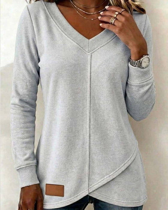 Sweatshirt V-Ausschnitt Langarm Kreuz Asymmetrisch