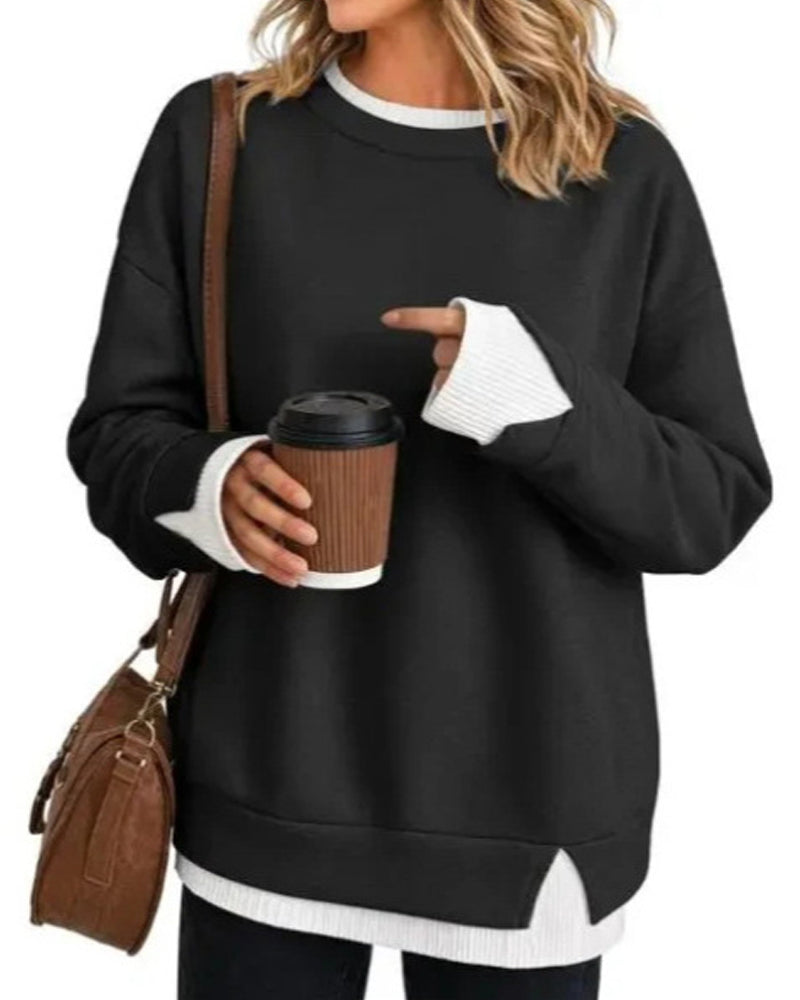 Sweatshirt Gefälscht Geschichtet Locker Langarm