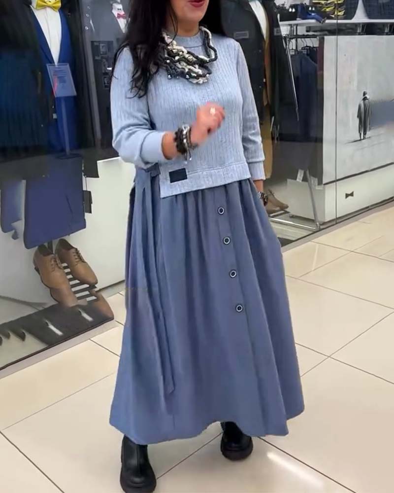 Kleid Casual Colorblocking Rundhalsausschnitt