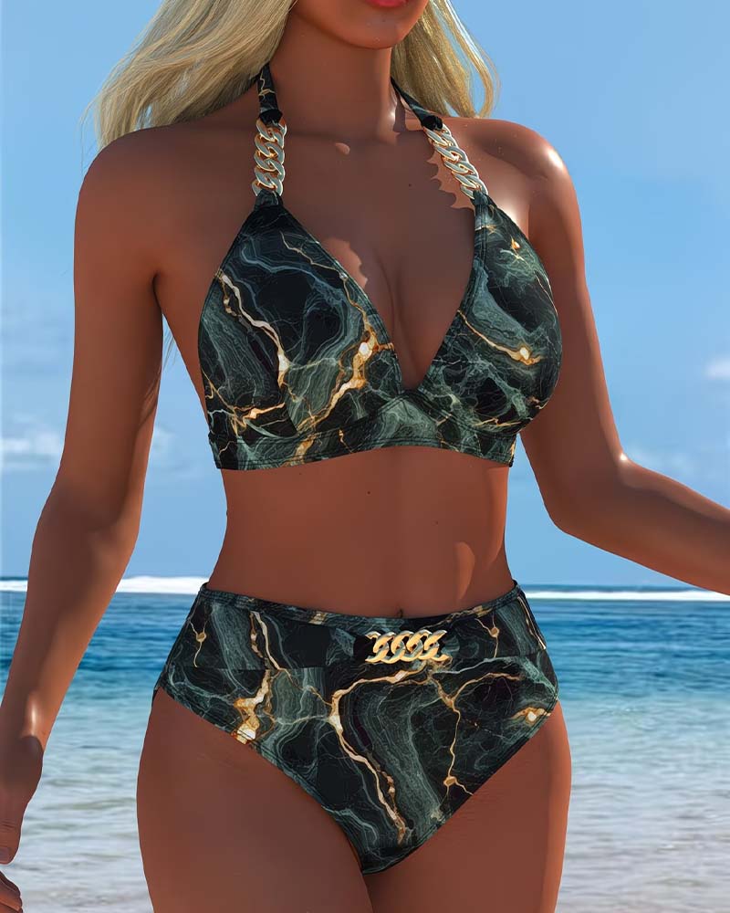 Bikini Hohe Taille Kette Bh Gedruckt