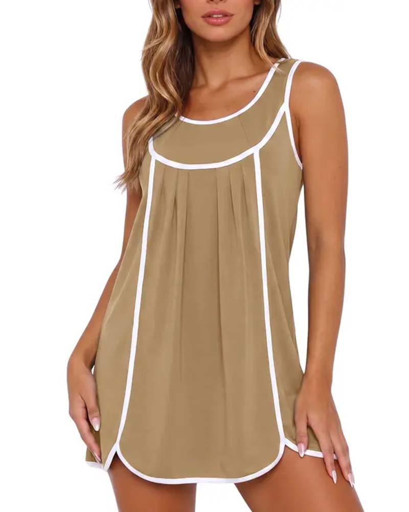 Kleid weiß eingefasst Colorblock ärmellos