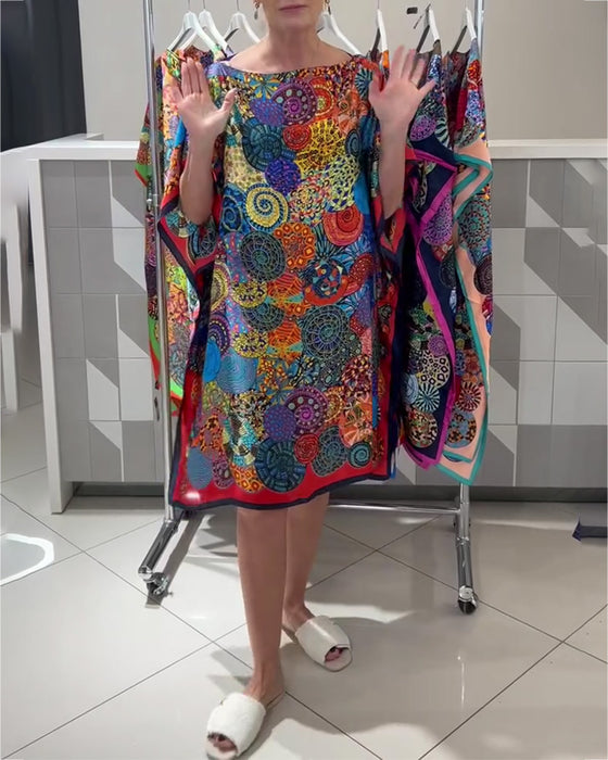 Kleid Bohemian Druck Fledermaus Ärmel