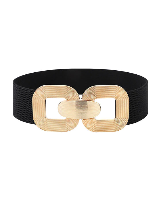 Vintage Goldene Schnalle Hoch Elastischer Leder Gürtel Für Damen