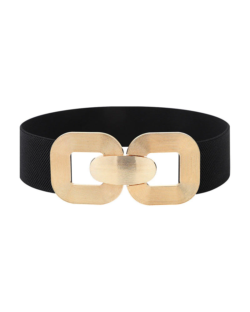 Vintage Goldene Schnalle Hoch Elastischer Leder Gürtel Für Damen