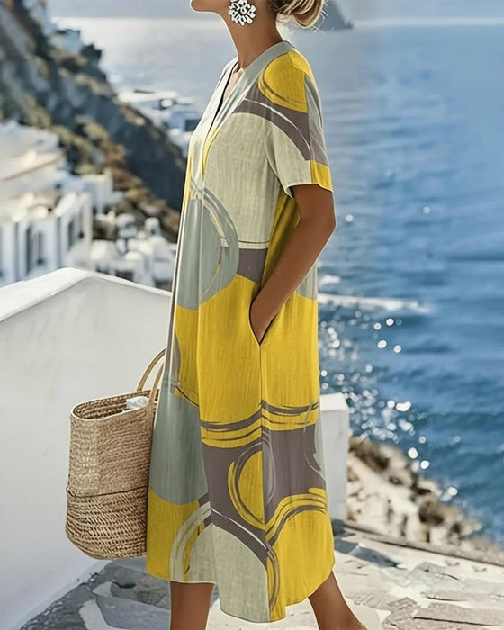 Kleid Colorblock Geometrischer Druck