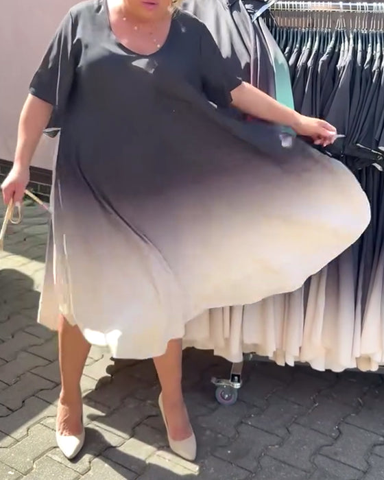 Kleid Kurzarm Farbverlauf Schwingend
