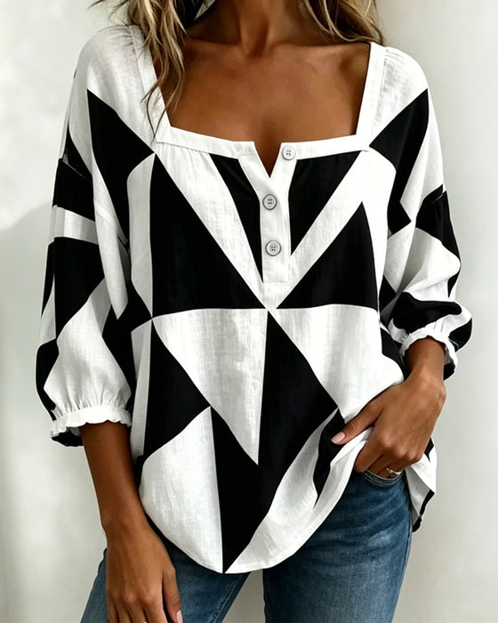 Bluse Lässig Geometrischer Druck