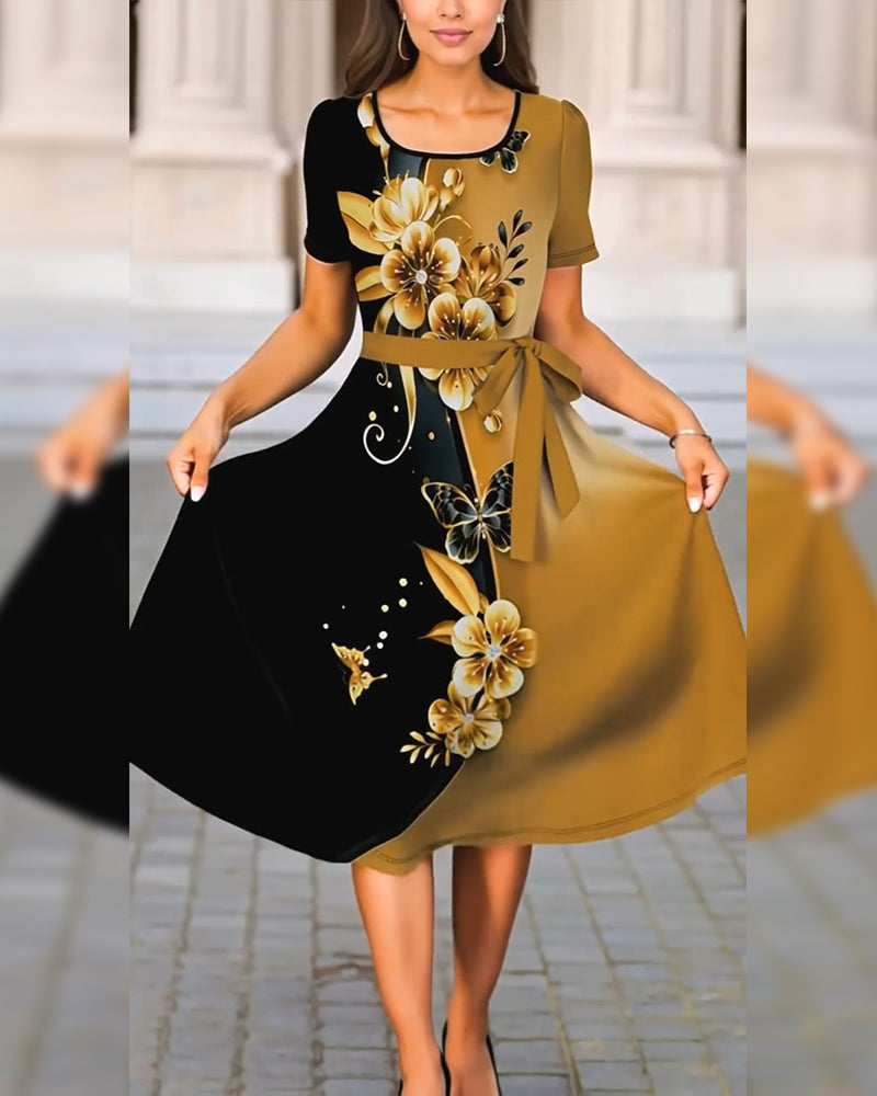Kleid Farbblock Blumenprint