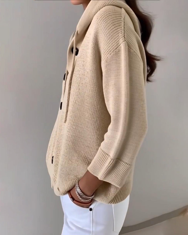 Unifarbene Kapuzen-Einreihiger Cardigan