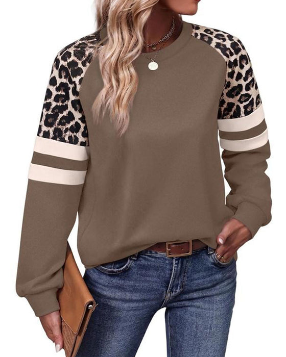 Sweatshirt Langarm Rundhals Leopardengestreift