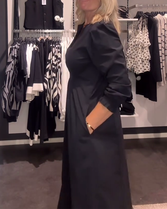 A-Linien-Kleid Mit Puffärmeln Und Tailliertem Schnitt