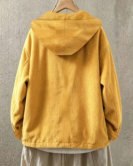 Jacke Revers Einfarbig Kapuze