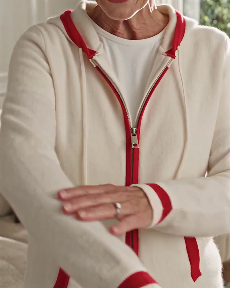 Cardigan Mit Kapuze Vollreißverschluss Kontrast Pullover