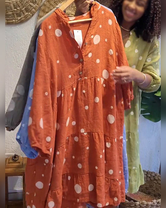 Kleid Langarm V-Ausschnitt Gepunktet