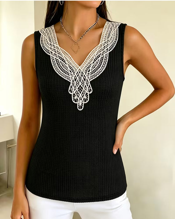 Tank Top Spitze V-Ausschnitt Gerippt