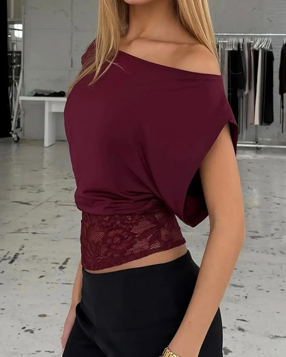 Blusen Off-Shoulder Schick Spitze Patchwork