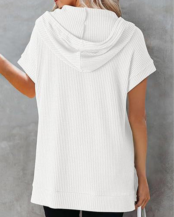 T-Shirt mit Kapuze Schlitz-Tasche Rundhalsausschnitt