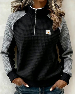 Sweatshirt Stehkragen Waffelmuster Colorblock