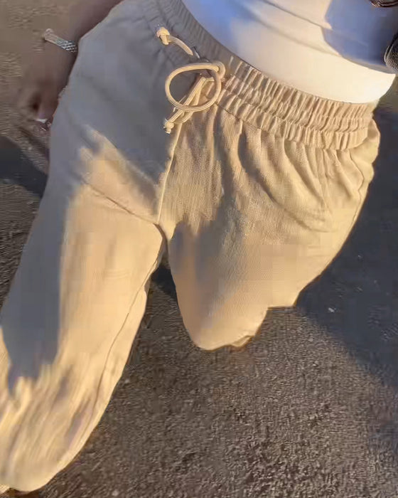 Hose Kordelzug Elastische Taille Lässig Lang