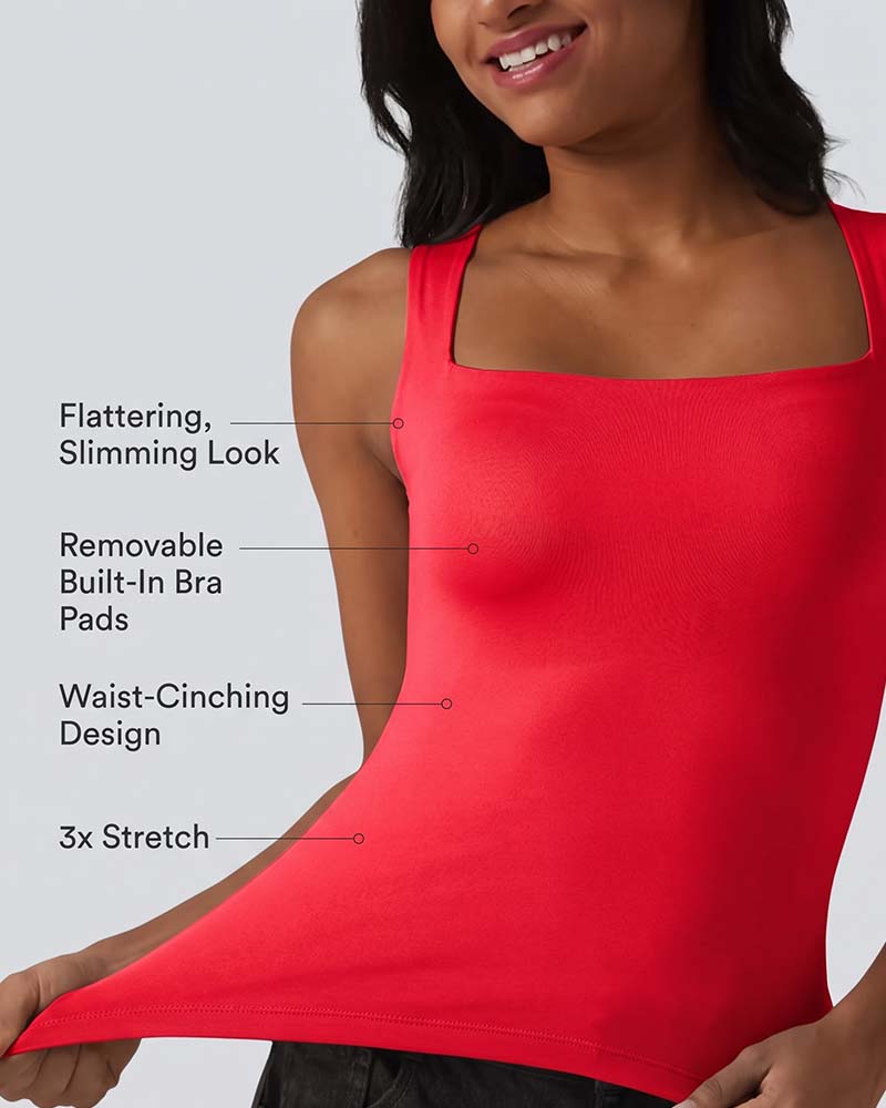 Tank Top Uni Farbe Viereckiger Ausschnitt Integrierter Bh
