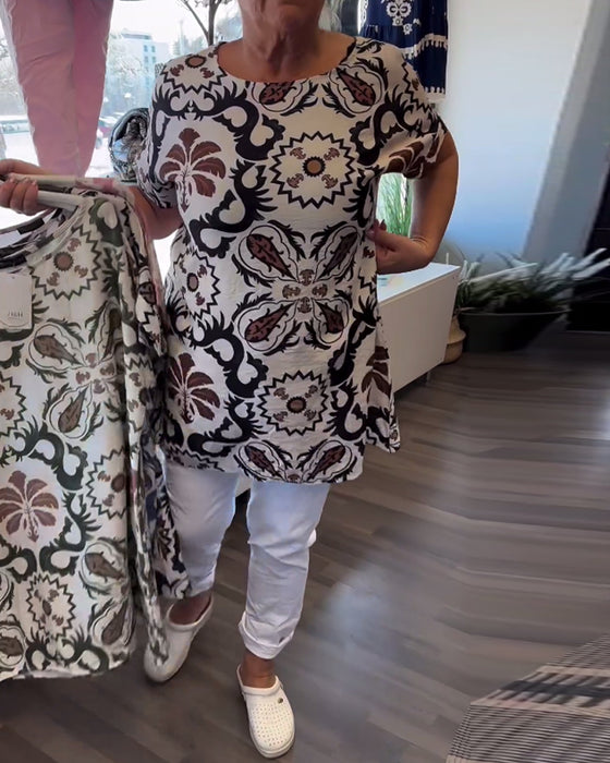 Lässige Bluse mit Rundhalsausschnitt und Blumenmuster