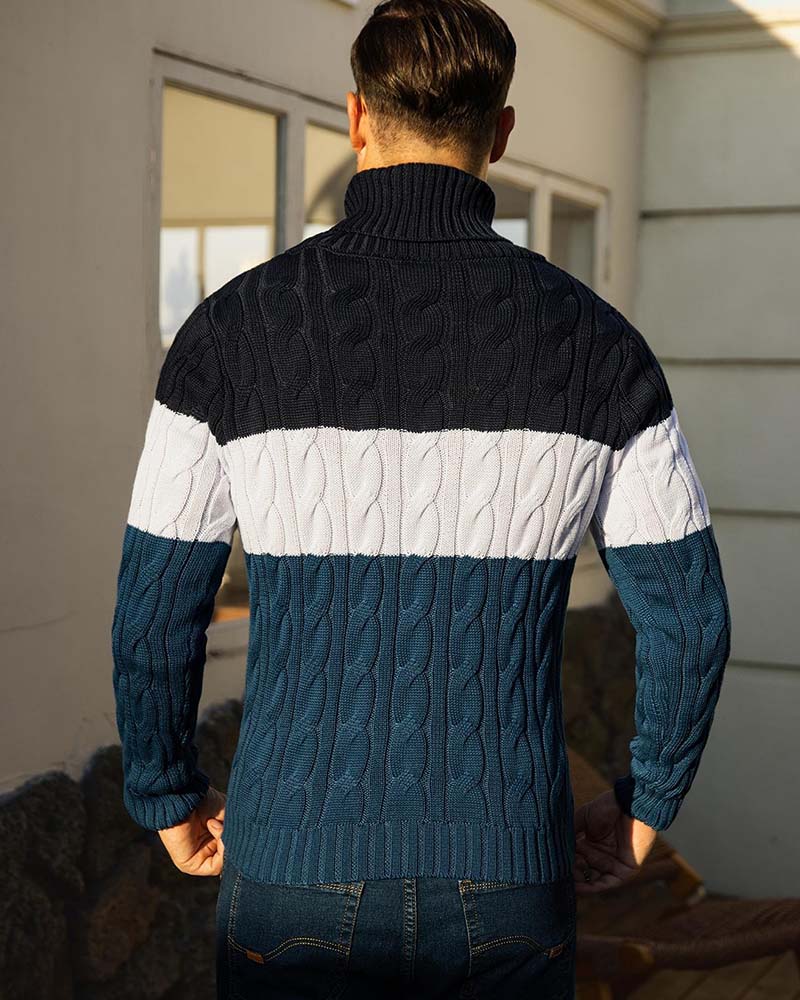 Pullover Hoher Hals Knopf Kontrast Herren