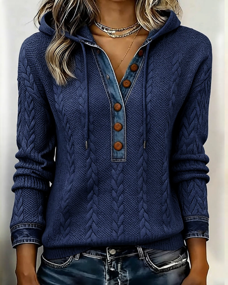 Color-blocking Langarm-Hoodie mit Knöpfen