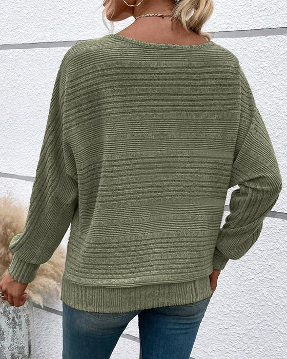 Einfarbiges Langarmshirt mit Rundhals und Streifen