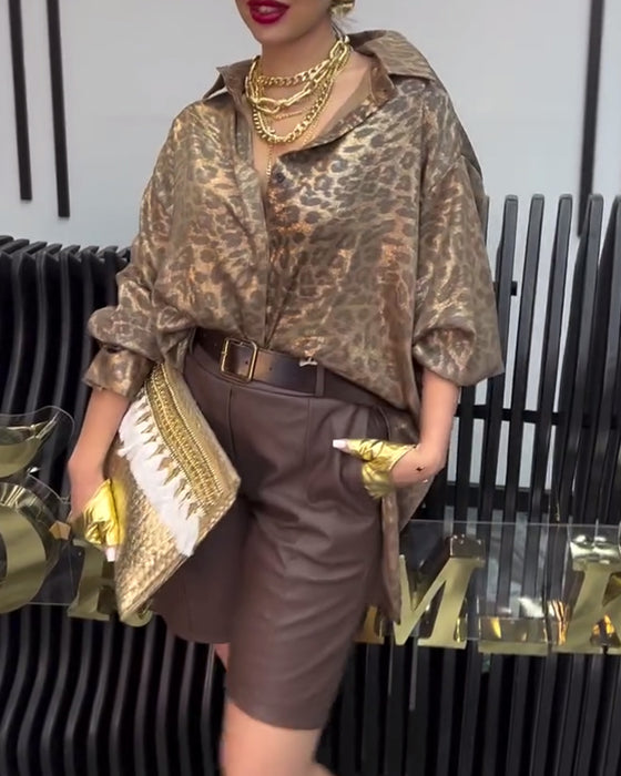 Hemd revers lose leopard print mode