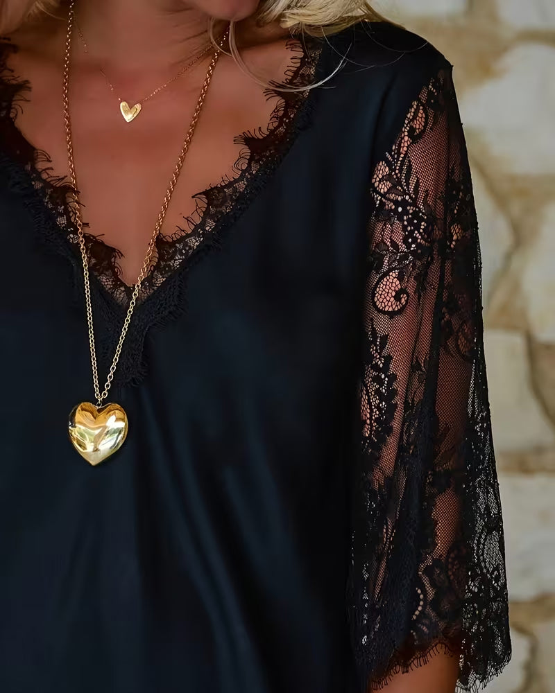 Kleid V-Ausschnitt Spitzeneinsatz Elegant