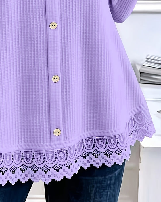 T-Shirt Langer Ärmel Waffel Patchwork