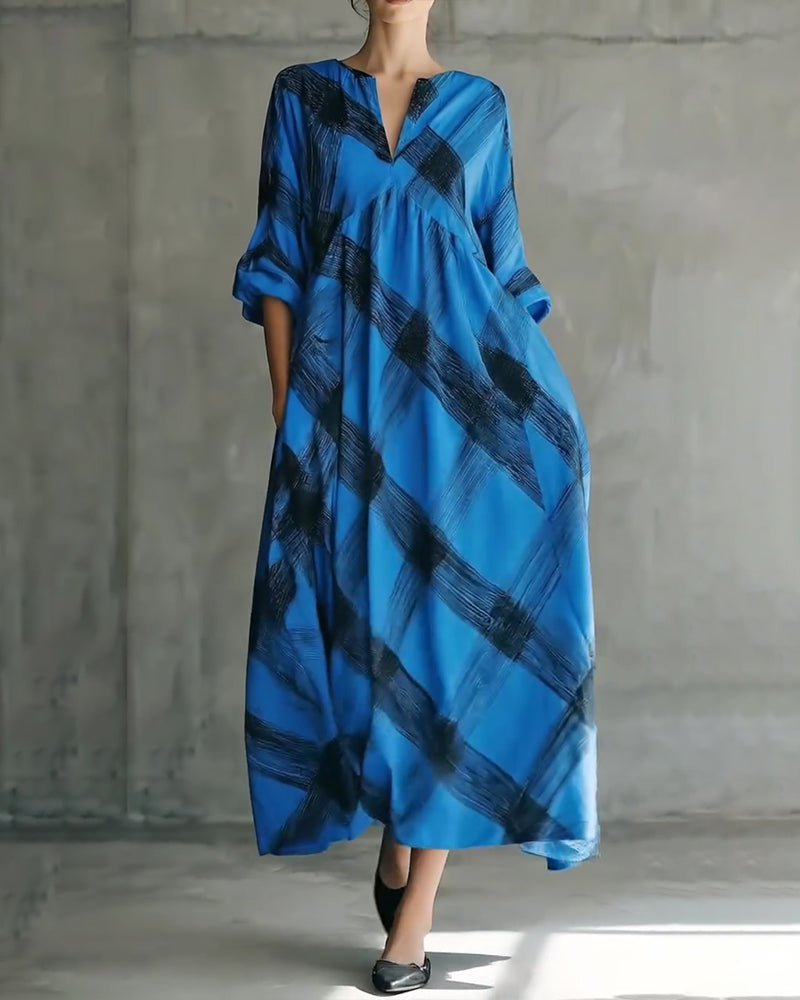 Kleid V-Ausschnitt Gedruckt Locker