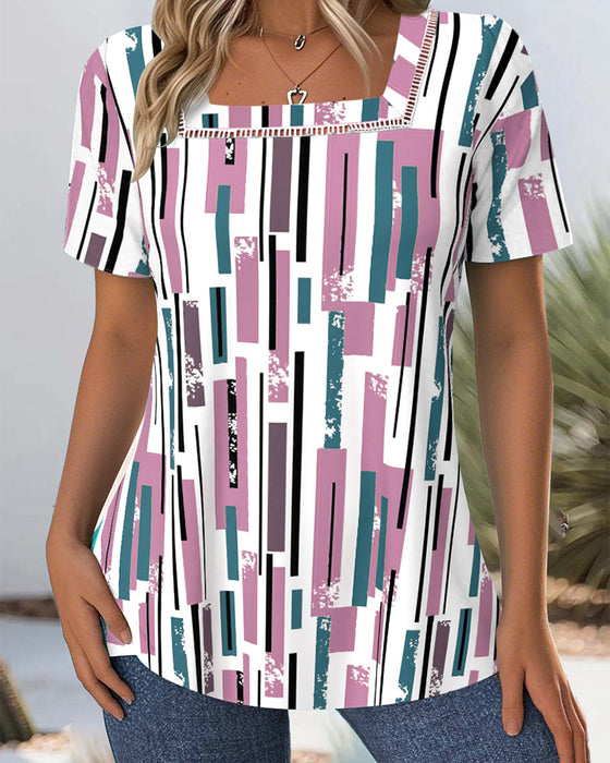 Bluse Bunt Kurzärmlig Gedruckt