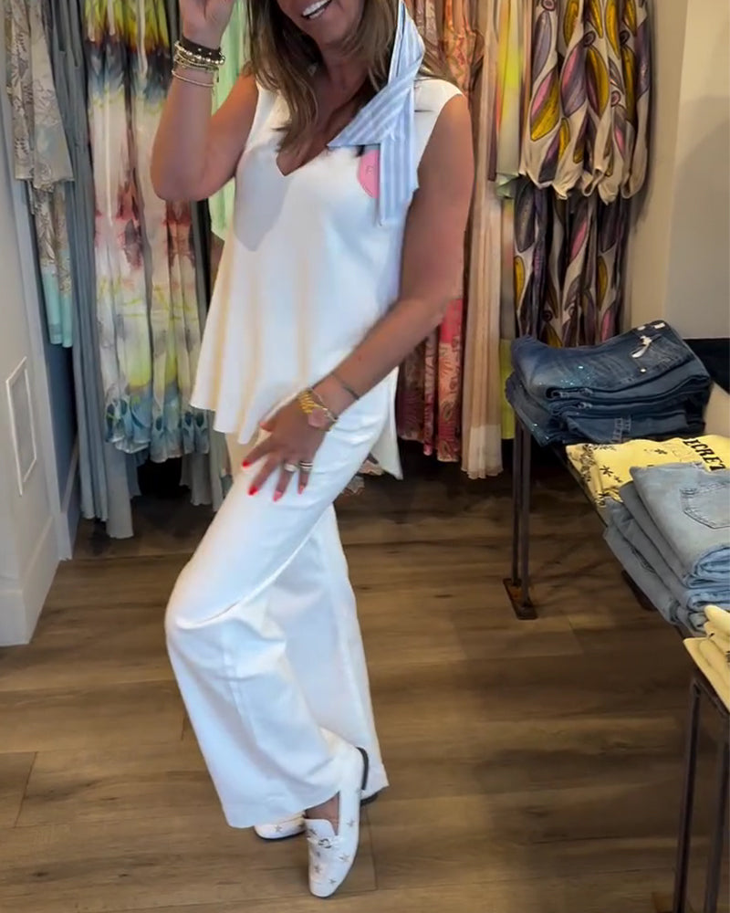 Tank Top V-Ausschnitt Ärmellos Uni