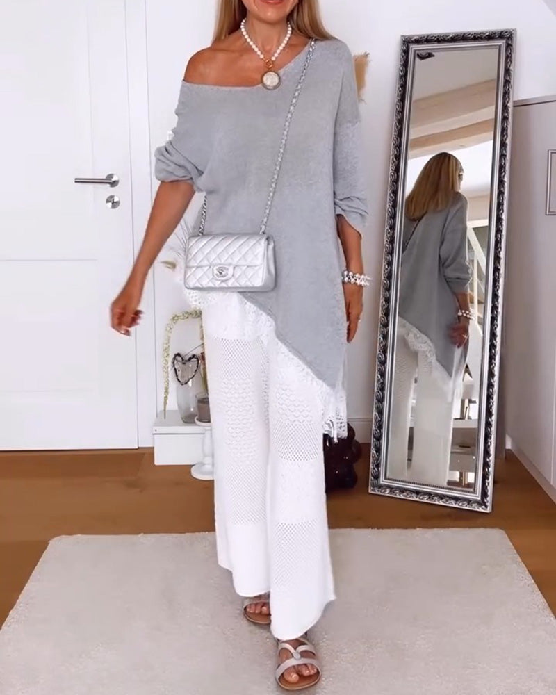 Pullover Off-Shoulder Saum Unregelmäßig