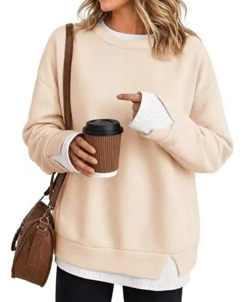 Sweatshirt Gefälscht Geschichtet Locker Langarm