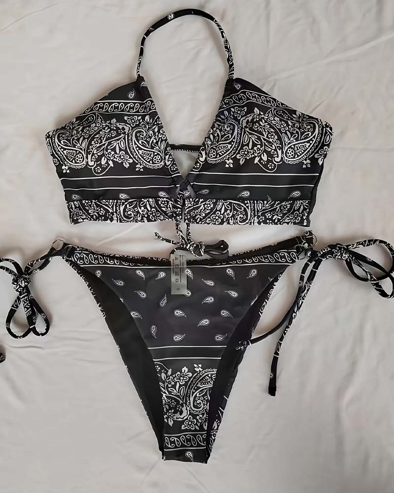 Bikini Halterneck Cashew Blume Verstellbare Träger