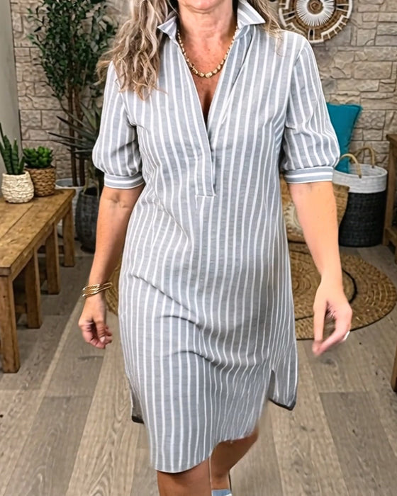 Kleid Revers Streifen Schlitz