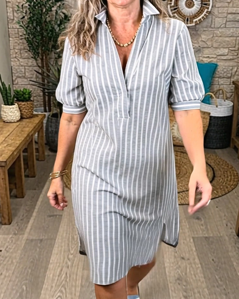 Kleid Revers Streifen Schlitz