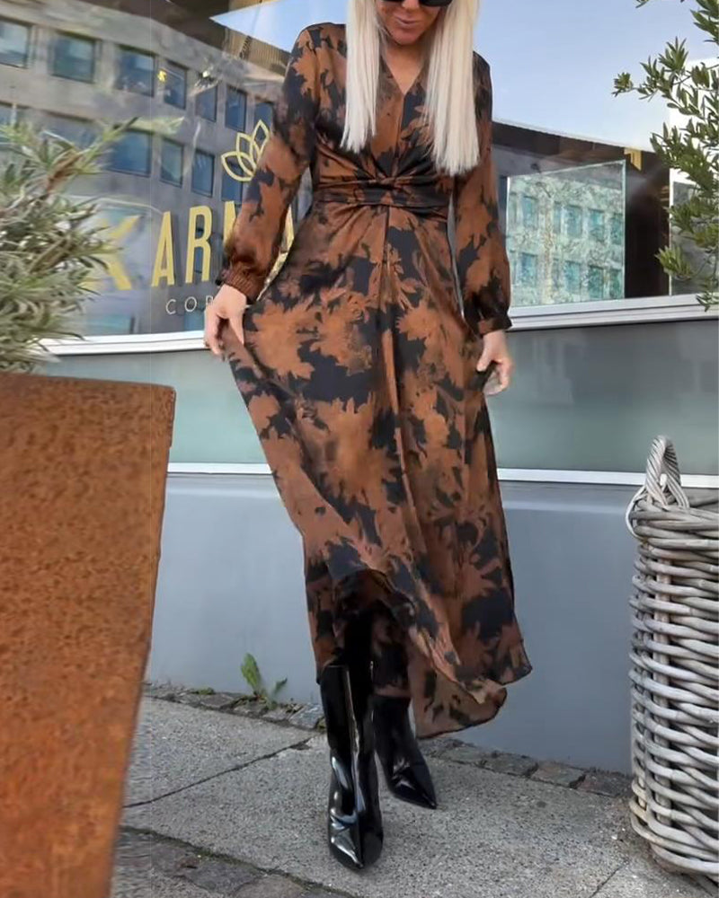 Kleid mit Laternenärmeln und Retro-Print