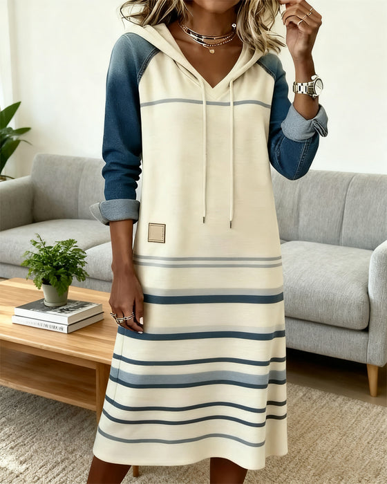 Kleid Mit Kapuze Gestreift Farbblock