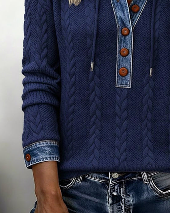 Color-blocking Langarm-Hoodie mit Knöpfen