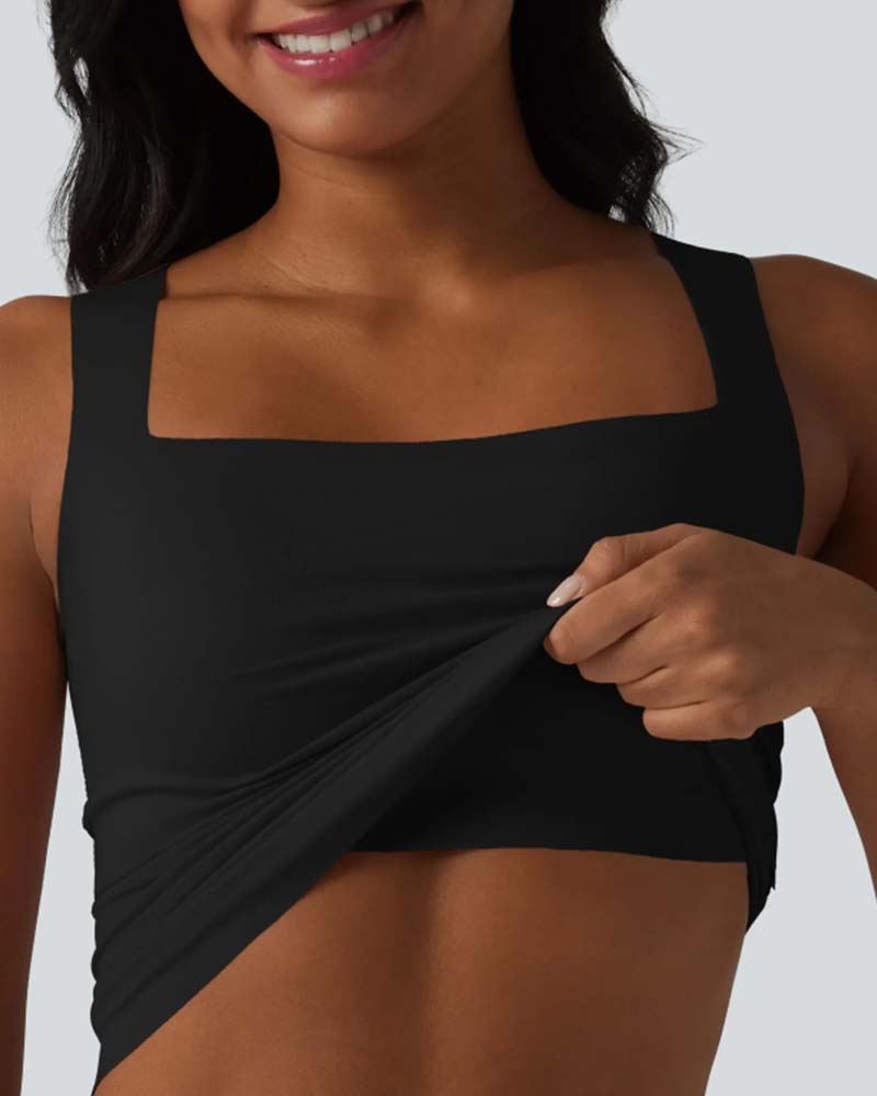 Tank Top Uni Farbe Viereckiger Ausschnitt Integrierter Bh