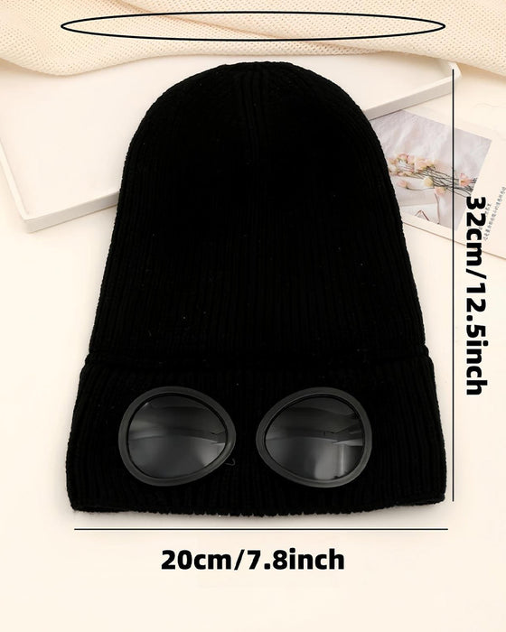 Unisex Einfarbige Goggle-Linsen-Design Beanie Mütze