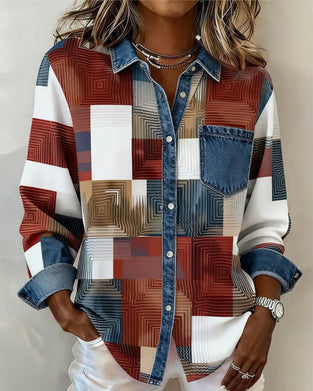 Farbblock Hemd Modischer Revers