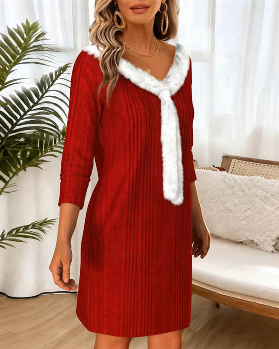 Kleid elegant kontrastierend V-Ausschnitt