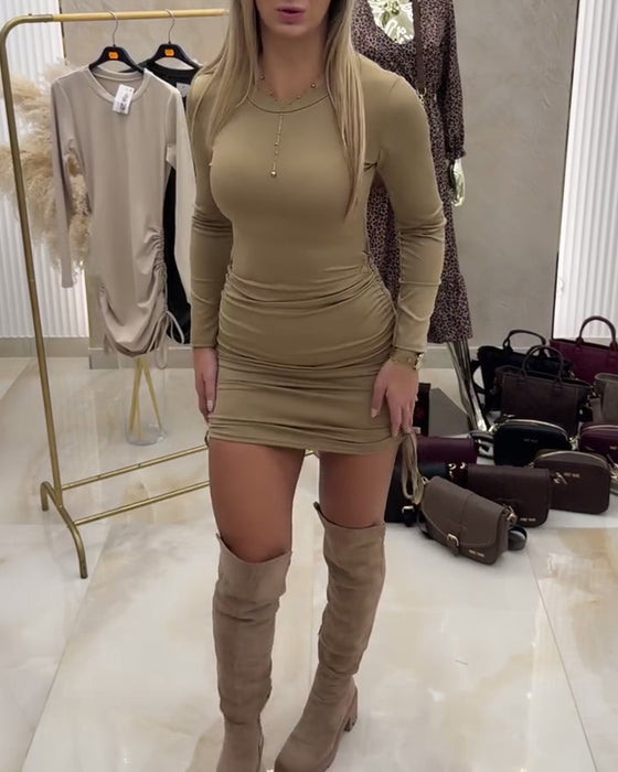 Kleid Zugschnürung Schlankmachend Uni Bodycon